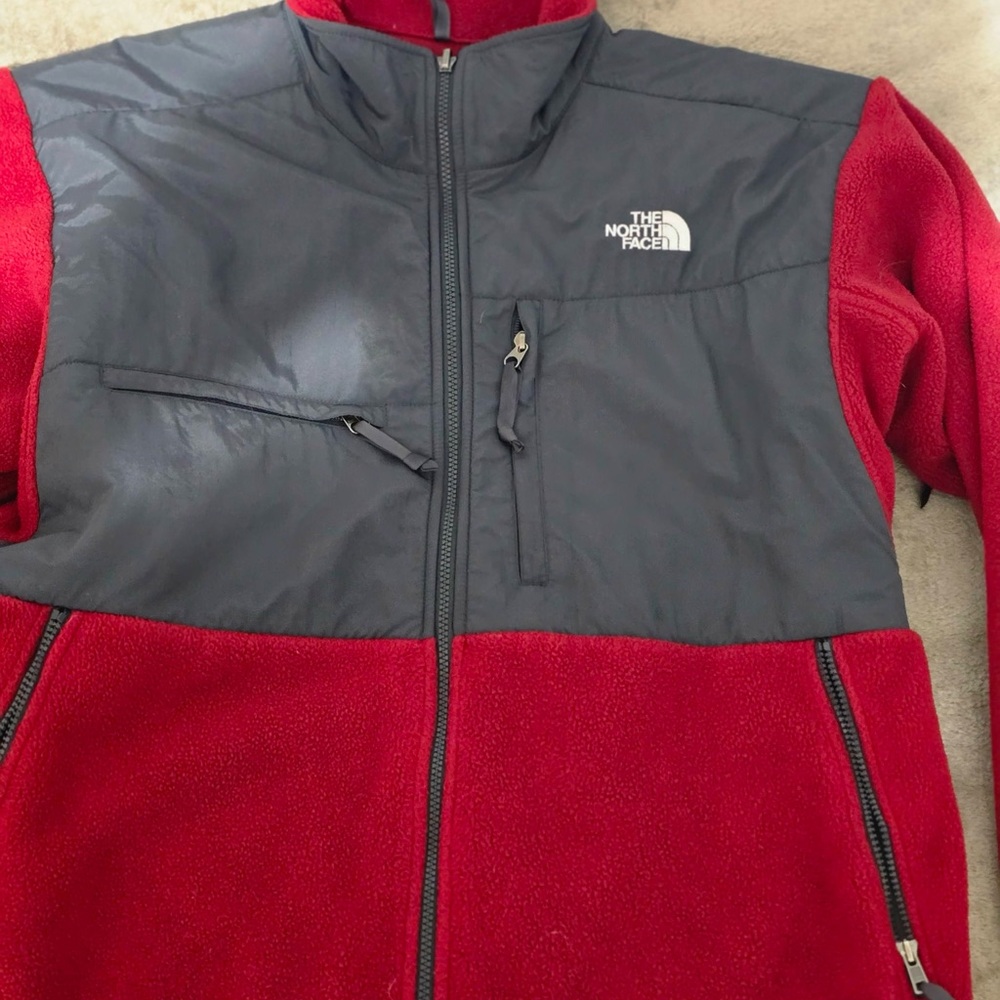 The North Face Grey and Red Denali Fleece Jacket